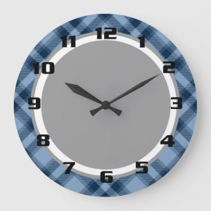 Chic & Trendy Blue Tartan Plaid Patten Large Clock