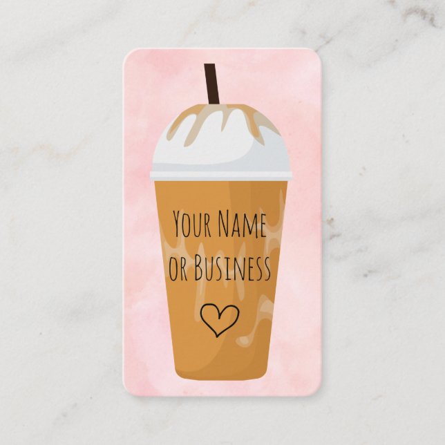 Chic & Trendy Blush Pink Iced Coffee Late Café Business Card (Front)