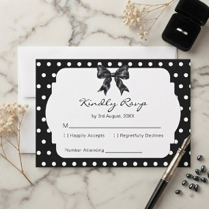 Chic Trendy Bow Black Polka Dots Bridal Shower RSVP Card