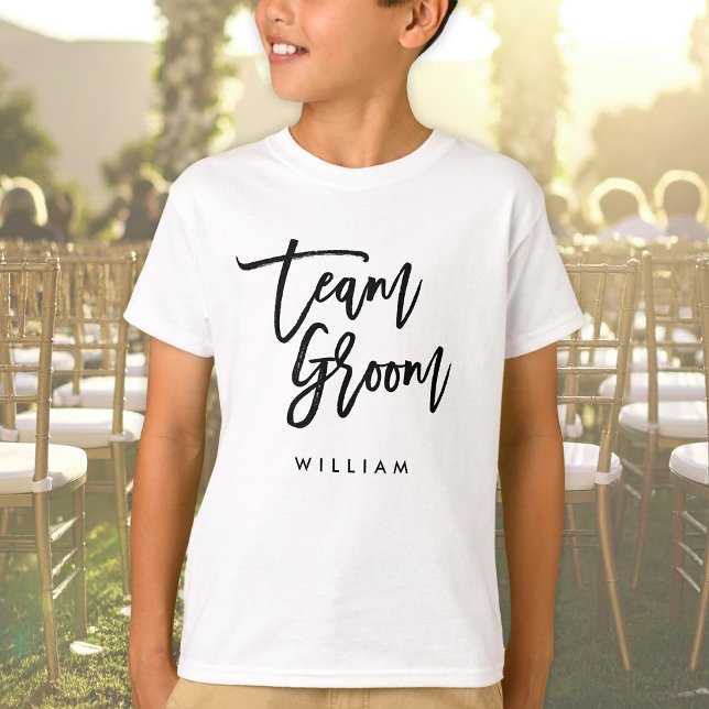 Chic Trendy Brush Black Script Team Groom T-Shirt (Creator Uploaded)