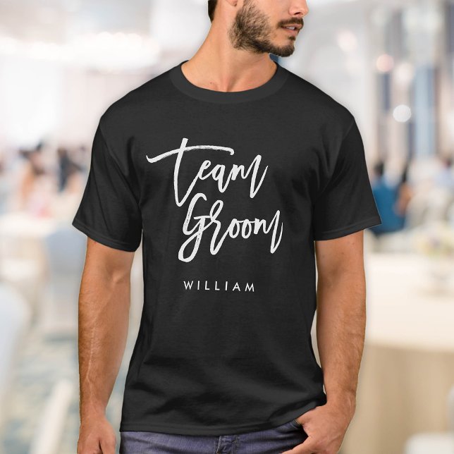 Chic Trendy Brush White Script Team Groom T-Shirt (Creator Uploaded)