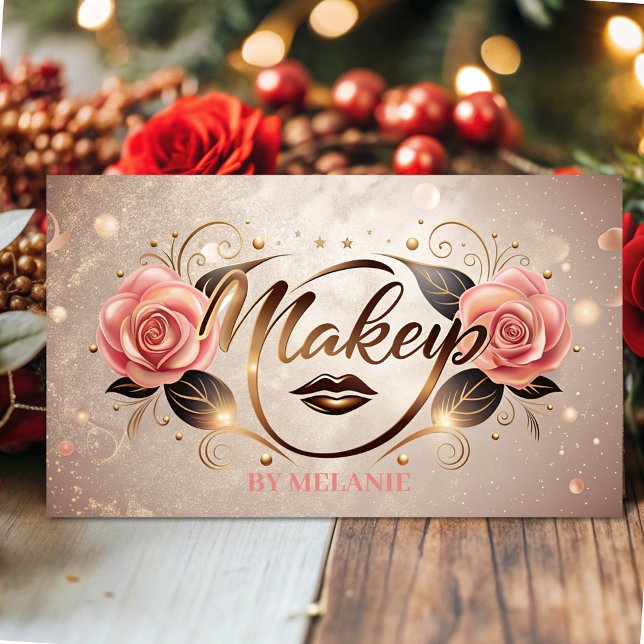 chic trendy gold make up artist rose  business card (Creator Uploaded)