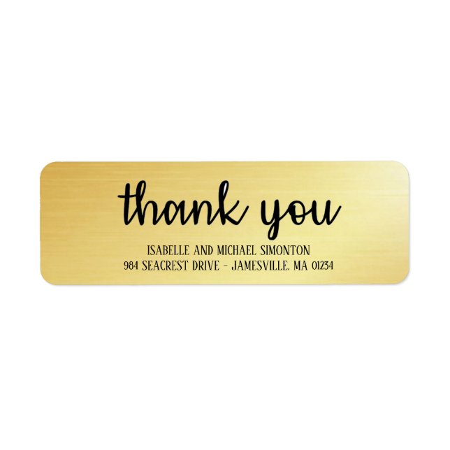 Chic,Trendy Gold Thank You Return Address Labels (Front)