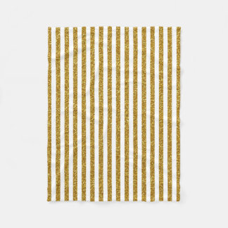 Chic Trendy Gold White Stripes Glitter Photo Print Fleece Blanket