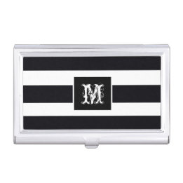 Chic Trendy Modern Monogram Black And White Cool  Business Card Holder