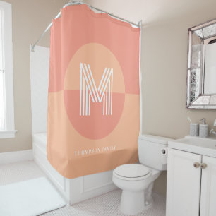 Chic Trendy Peach Pink Geometric Modern Monogram Shower Curtain