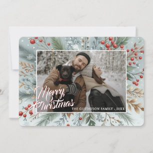 Chic Trendy Red Floral Berries Holiday Wreath Card
