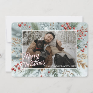 Chic Trendy Red Floral Berries Holiday Wreath Card