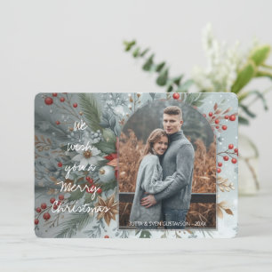 Chic Trendy Red Floral Berries Holiday Wreath Card