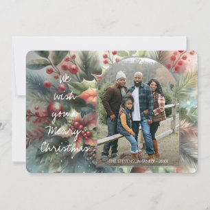 Chic Trendy Red Floral Berries Holiday Wreath Card