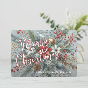 Chic Trendy Red Floral Berries Holiday Wreath Card