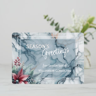 Chic Trendy Red Floral Berries On Teal Blue Marble