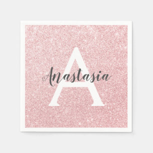 Chic & Trendy Rose Gold Glitter Sparkles Monogram Napkin