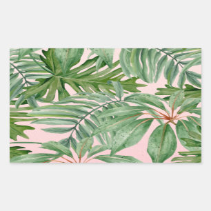 Chic Trendy Tropical Floral Pink Palm Leaf Pattern Rectangular Sticker