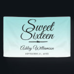 Chic Tropical Blue Ombre Sweet 16 16th Birthday Banner<br><div class="desc">A chic tropical blue ombre design Sweet 16 birthday party banner. The bright blue fades onto a white background. The text "Sweet Sixteen" in black is set in modern script. Elegant 16th birthday party banner for a glamourous Sweet Sixteen, perfect for her, the fashionista who loves modern pattern, luxury and...</div>