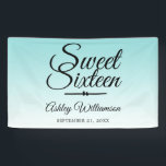 Chic Tropical Blue Ombre Sweet 16 16th Birthday Banner<br><div class="desc">A chic tropical blue ombre design Sweet 16 birthday party banner. The bright blue fades onto a white background. The text "Sweet Sixteen" in black is set in modern script. Elegant 16th birthday party banner for a glamourous Sweet Sixteen, perfect for her, the fashionista who loves modern pattern, luxury and...</div>
