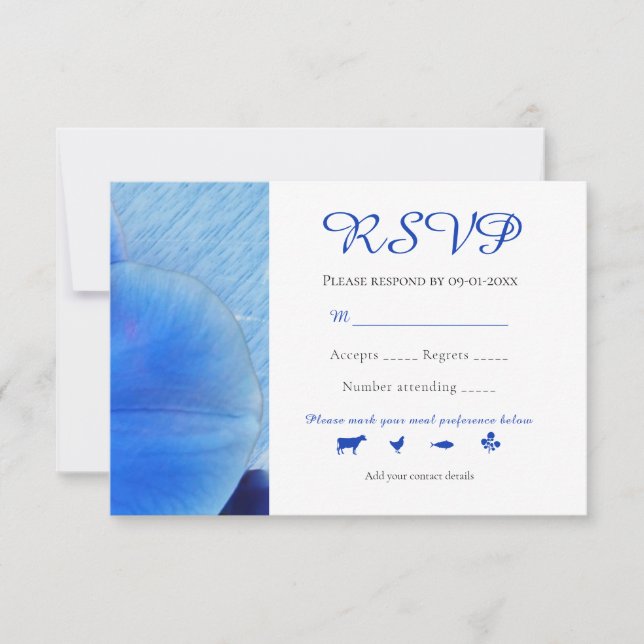 Chic Tropical Blue Watercolor Orchids Wedding RSVP (Front)