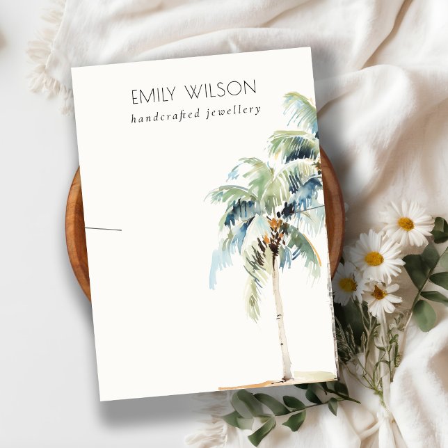 Chic Tropical Coastal Palm Tree Necklace Display Business Card (Creator Uploaded)
