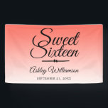 Chic Tropical Coral Ombre Sweet 16 16th Birthday Banner<br><div class="desc">A chic tropical coral ombre design Sweet 16 birthday party banner. The bright coral fades onto a white background. The text "Sweet Sixteen" in black is set in modern script. Elegant 16th birthday party banner for a glamourous Sweet Sixteen, perfect for her, the fashionista who loves modern pattern, luxury and...</div>