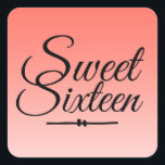 Chic Tropical Coral Ombre Sweet 16 16th Birthday Square Sticker<br><div class="desc">A chic tropical coral ombre design Sweet 16 birthday envelope seal to seal your invitation envelopes or 16th birthday party favours. The bright coral fades onto a white background. The text "Sweet Sixteen" in black is set in modern script. Elegant 16th birthday party stickers for a glamourous Sweet Sixteen, perfect...</div>