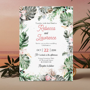 Chic tropical floral greenery wedding invitation