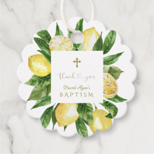 Chic Tropical Foliage Thank You Script Boy Baptism Favour Tags