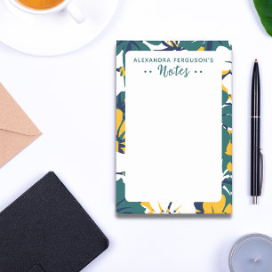 Chic Tropical Green Yellow White Floral Pattern Post-it Notes