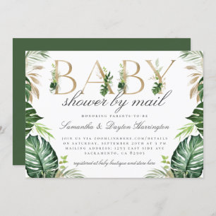 Chic Tropical Greenery Gold Baby Shower By Mail Invitation