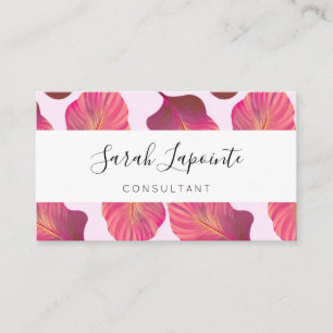 Chic Tropical Leaves in Pink Pattern Business Card