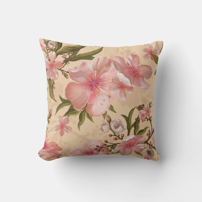 Chic Tropical Modern Watercolor Floral Cushion (Front)