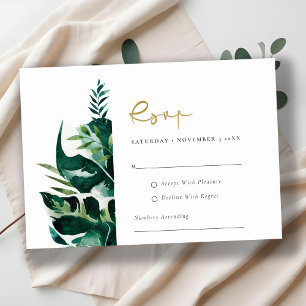 Chic Tropical Monstera Foliage Green Wedding Rsvp  Enclosure Card