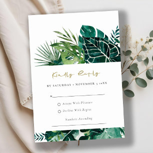 Chic Tropical Monstera Foliage Green Wedding Rsvp  Enclosure Card
