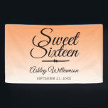 Chic Tropical Orange Ombre Sweet 16 16th Birthday Banner<br><div class="desc">A chic tropical orange ombre design Sweet 16 birthday party banner. The bright papaya orange fades onto a white background. The text "Sweet Sixteen" in black is set in modern script. Elegant 16th birthday party banner for a glamourous Sweet Sixteen, perfect for her, the fashionista who loves modern pattern, luxury...</div>