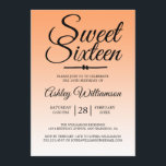 Chic Tropical Orange Ombre Sweet 16 16th Birthday Invitation<br><div class="desc">A chic tropical orange ombre design Sweet 16 birthday invitation. The bright papaya orange fades onto a white background. The text "Sweet Sixteen" in black is set in modern script. Elegant 16th birthday party invitation for a glamourous Sweet Sixteen, perfect for her, the fashionista who loves modern pattern, luxury and...</div>