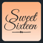 Chic Tropical Orange Ombre Sweet 16 16th Birthday Square Sticker<br><div class="desc">A chic tropical orange ombre design Sweet 16 birthday envelope seal to seal your invitation envelopes or 16th birthday party favours. The bright papaya orange fades onto a white background. The text "Sweet Sixteen" in black is set in modern script. Elegant 16th birthday party stickers for a glamourous Sweet Sixteen,...</div>