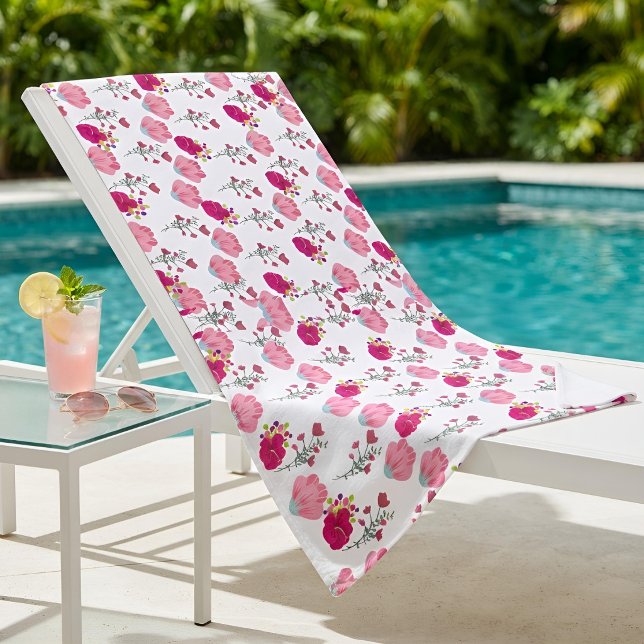 Chic Tropical Pink Floral Pattern Preppy Summer Beach Towel (Creator Uploaded)