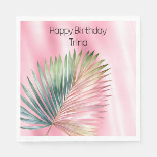 Chic Tropical Pink Green Leaf Napkin