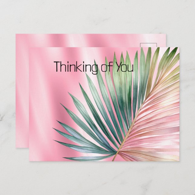 Chic Tropical Pink Green Leaf  Postcard (Front/Back)
