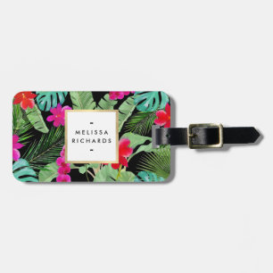 Chic Tropical Print Watercolor Designer Black Luggage Tag