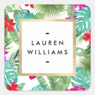 Chic Tropical Print Watercolor Designer Square Sticker