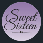 Chic Tropical Purple Ombre Sweet 16 16th Birthday Classic Round Sticker<br><div class="desc">A chic tropical purple ombre design Sweet 16 birthday envelope seal to seal your invitation envelopes or 16th birthday party favours. The bright purple fades onto a white background. The text "Sweet Sixteen" in black is set in modern script. Elegant 16th birthday party stickers for a glamourous Sweet Sixteen, perfect...</div>