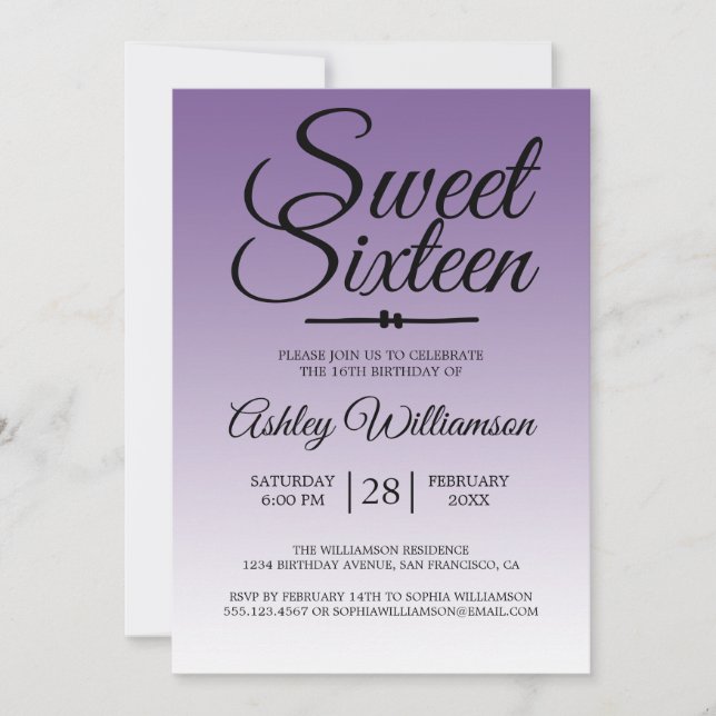 Chic Tropical Purple Ombre Sweet 16 16th Birthday Invitation (Front)