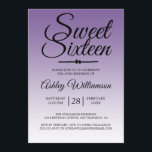 Chic Tropical Purple Ombre Sweet 16 16th Birthday Invitation<br><div class="desc">A chic tropical purple ombre design Sweet 16 birthday invitation. The bright purple fades onto a white background. The text "Sweet Sixteen" in black is set in modern script. Elegant 16th birthday party invitation for a glamourous Sweet Sixteen, perfect for her, the fashionista who loves modern pattern, luxury and glam...</div>