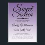 Chic Tropical Purple Ombre Sweet 16 16th Birthday Invitation<br><div class="desc">A chic tropical purple ombre design Sweet 16 birthday invitation. The bright purple fades onto a white background. The text "Sweet Sixteen" in black is set in modern script. Elegant 16th birthday party invitation for a glamourous Sweet Sixteen, perfect for her, the fashionista who loves modern pattern, luxury and glam...</div>