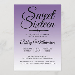 Chic Tropical Purple Ombre Sweet 16 16th Birthday Invitation