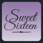 Chic Tropical Purple Ombre Sweet 16 16th Birthday Square Sticker<br><div class="desc">A chic tropical purple ombre design Sweet 16 birthday envelope seal to seal your invitation envelopes or 16th birthday party favours. The bright purple fades onto a white background. The text "Sweet Sixteen" in black is set in modern script. Elegant 16th birthday party stickers for a glamourous Sweet Sixteen, perfect...</div>