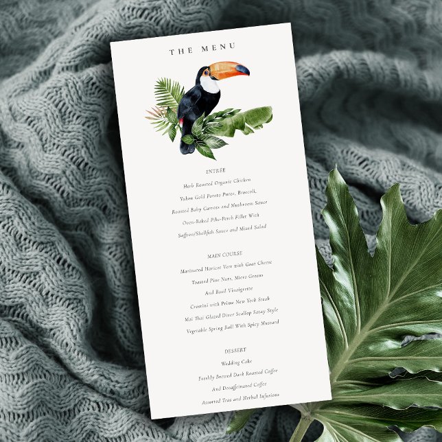 Chic Tropical Rainforest Toucan Wedding Menu Card (Creator Uploaded)
