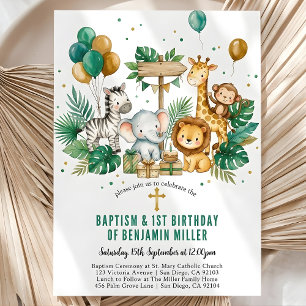 Chic Tropical Safari Jungle Baptism 1st Birthday Invitation