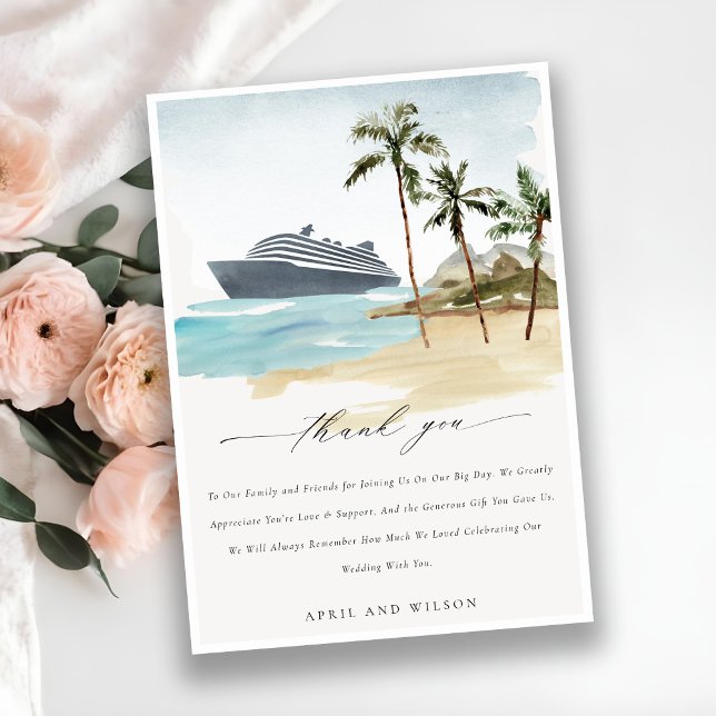 Chic Tropical Seascape Palm Beach Cruise Wedding Thank You Card (Creator Uploaded)