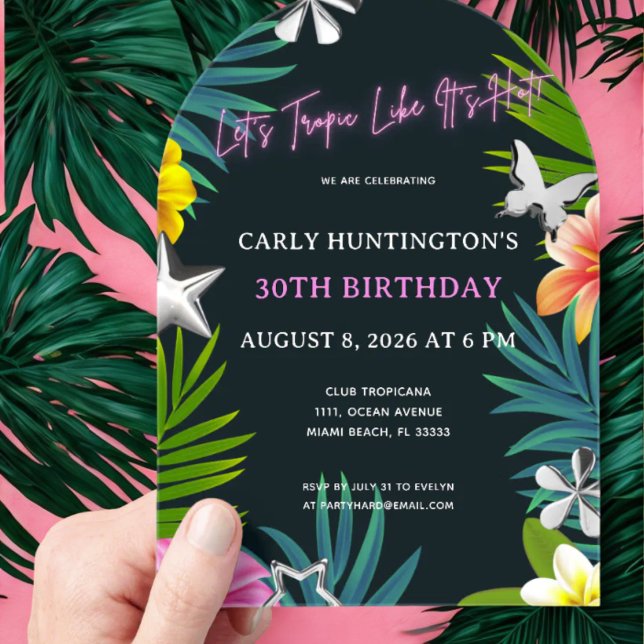 Chic Tropical Vibes 30th Birthday Celebration Acrylic Invitations (Creator Uploaded)